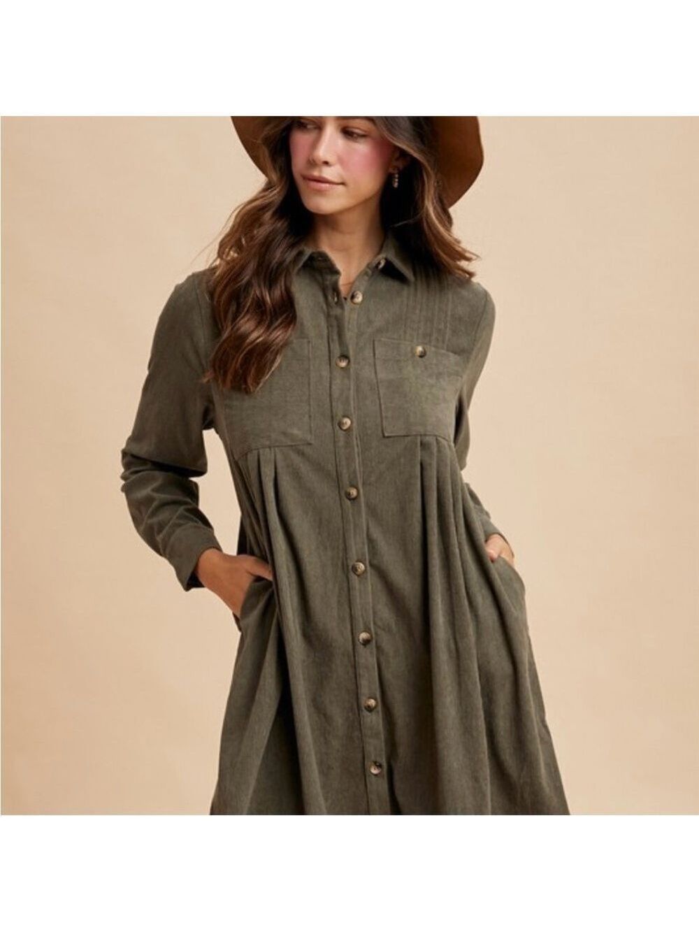 Long Sleeve Button-Up Corduroy Shirt Dress NWT - Picture 3 of 8